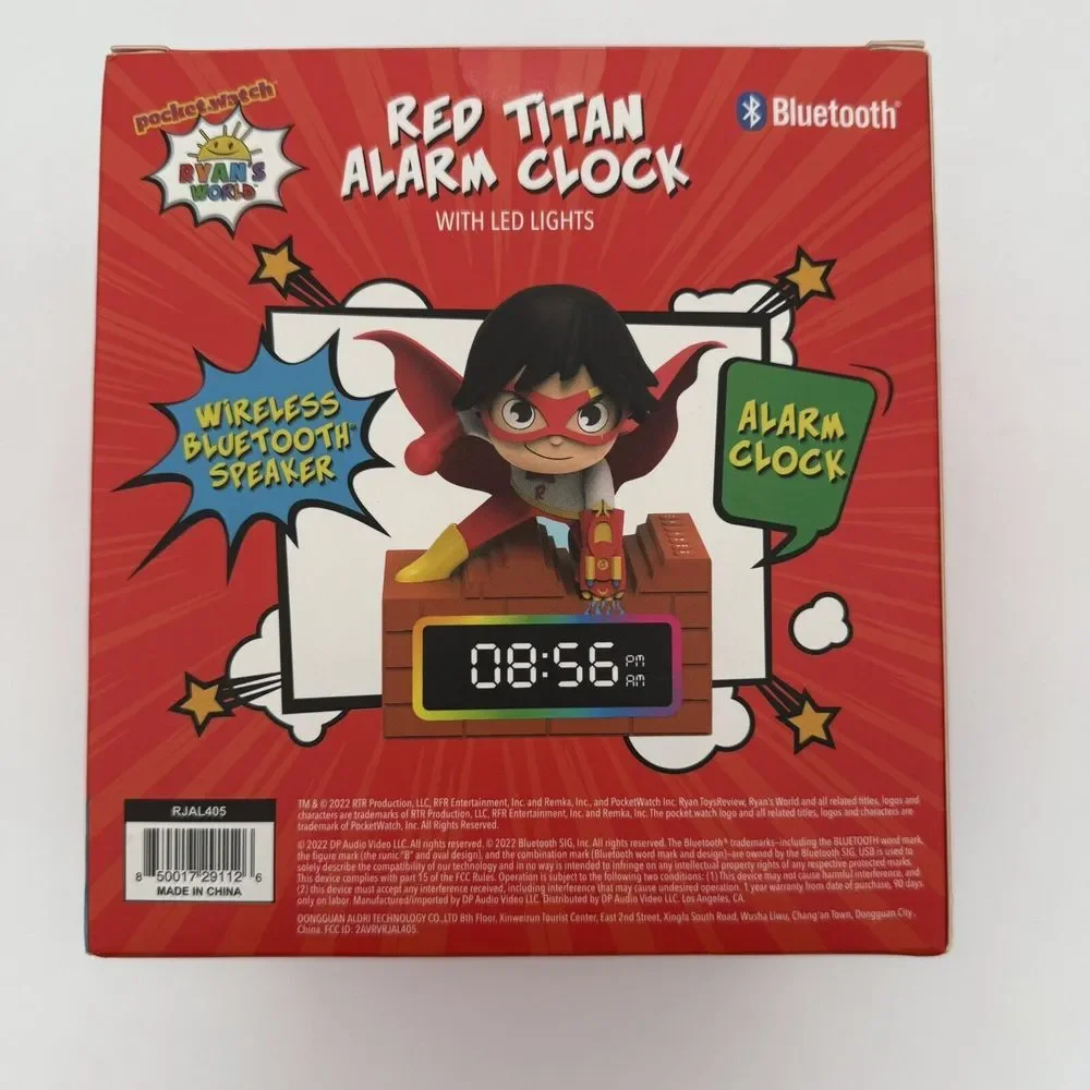 Ryan's World Kid's Alarm Clock with Bluetooth colors Speaker Red Titan Brand New